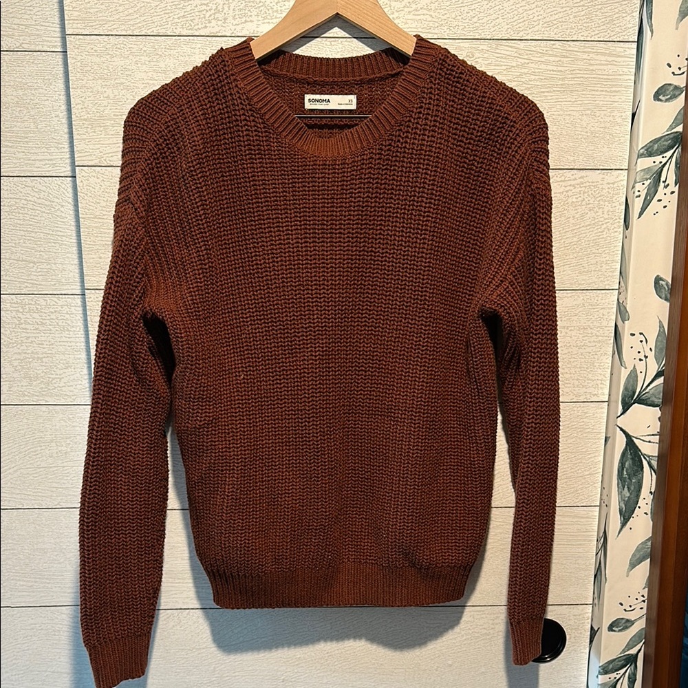 Sonoma Brown Crew Neck Sweater Ribbed Knit Cozy
